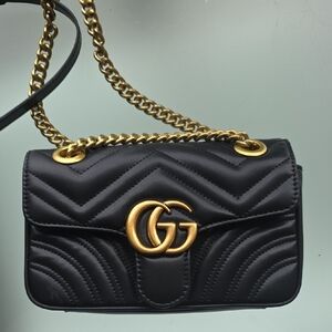 Gucci Black Quilted Crossbody Bag with Gold Chain